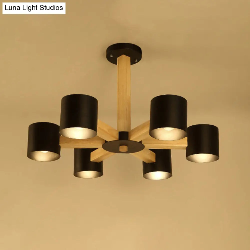 Nordic Cylindrical Ceiling Chandelier - Metallic 3/6/8-Light Suspension Light In Black/White And