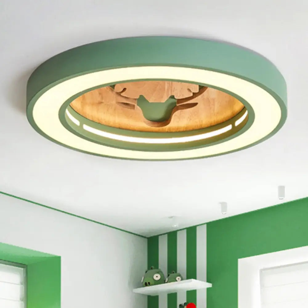 Nordic Deer Acrylic Flush Ceiling Light In Macaron Colors For Hallway Green