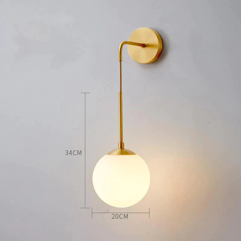 Nordic Design LED Bedroom Bedside Brass Copper Wall Lamp Modern Creative Living Room Dining Room Floor Background Wall Round Lamp