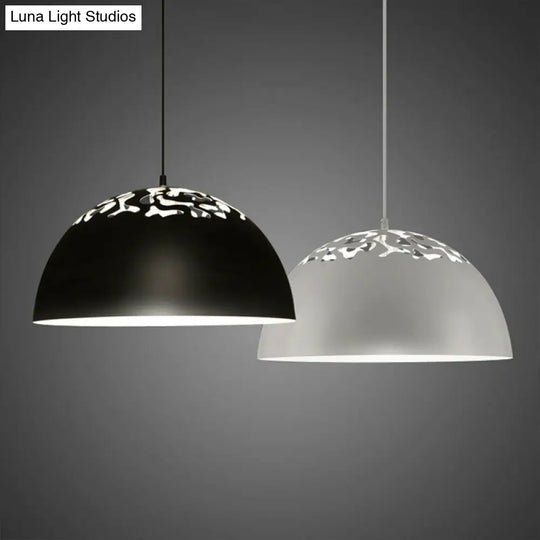 Nordic Dome Ceiling Pendant Lamp With Hollowed Top - 14/16 Wide Iron Light In Black/White Black / 14