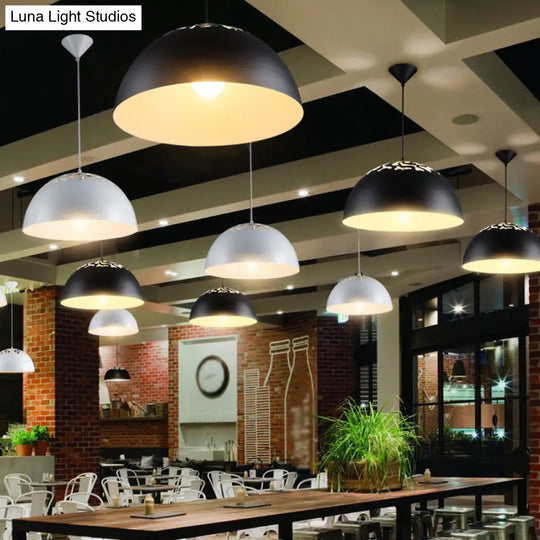 Nordic Dome Ceiling Pendant Light - 14’/16’ Wide 1-Light Iron Lamp With Hollowed Top Black/White