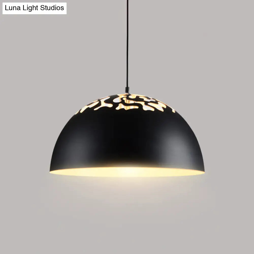 Nordic Dome Ceiling Pendant Lamp With Hollowed Top - 14/16 Wide Iron Light In Black/White