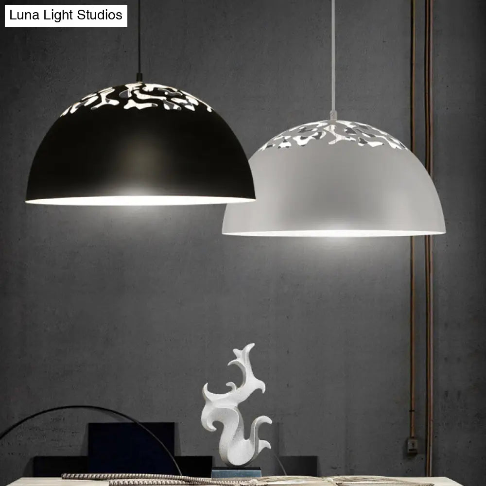 Nordic Dome Ceiling Pendant Lamp With Hollowed Top - 14/16 Wide Iron Light In Black/White White / 14