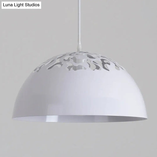 Nordic Dome Ceiling Pendant Lamp With Hollowed Top - 14/16 Wide Iron Light In Black/White