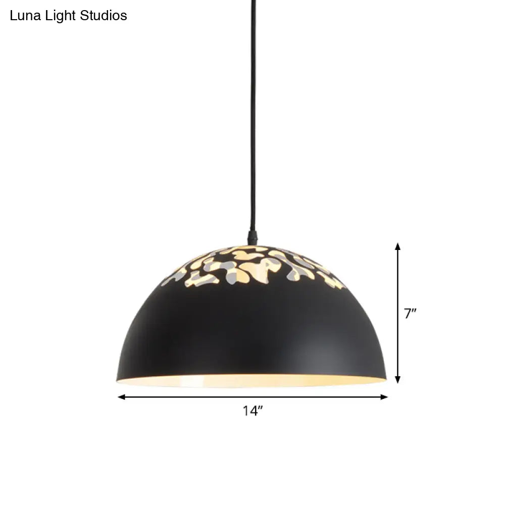 Nordic Dome Ceiling Pendant Lamp With Hollowed Top - 14/16 Wide Iron Light In Black/White