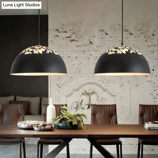 Nordic Dome Ceiling Pendant Lamp With Hollowed Top - 14/16 Wide Iron Light In Black/White