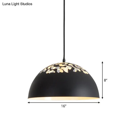 Nordic Dome Ceiling Pendant Lamp With Hollowed Top - 14/16 Wide Iron Light In Black/White