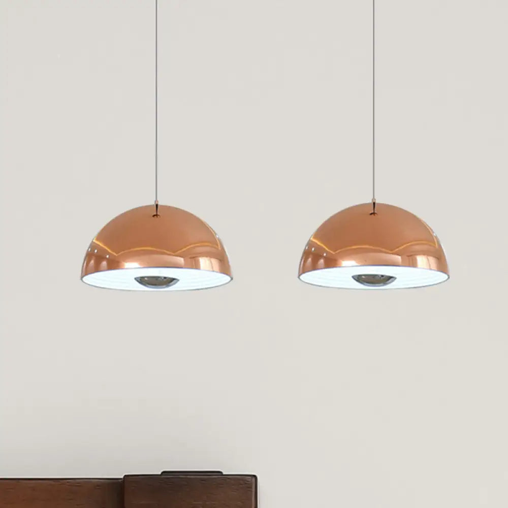 Nordic Dome Hanging Metal Pendant Light Fixture For Dining Room - 1/2/3 Heads White/Black/Rose Gold