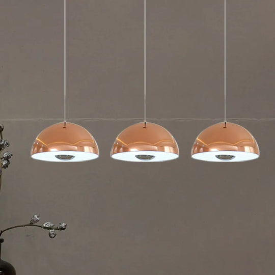 Nordic Dome Hanging Metal Pendant Light Fixture For Dining Room - 1/2/3 Heads White/Black/Rose Gold