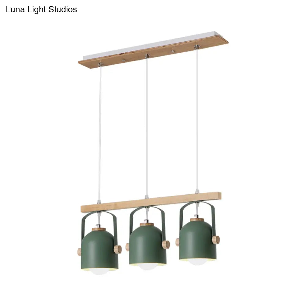 Nordic Dome Island Light: 3/4-Light Wood Chandelier With Metal Shade