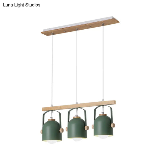 Nordic Dome Island Light: 3/4-Light Wood Chandelier With Metal Shade