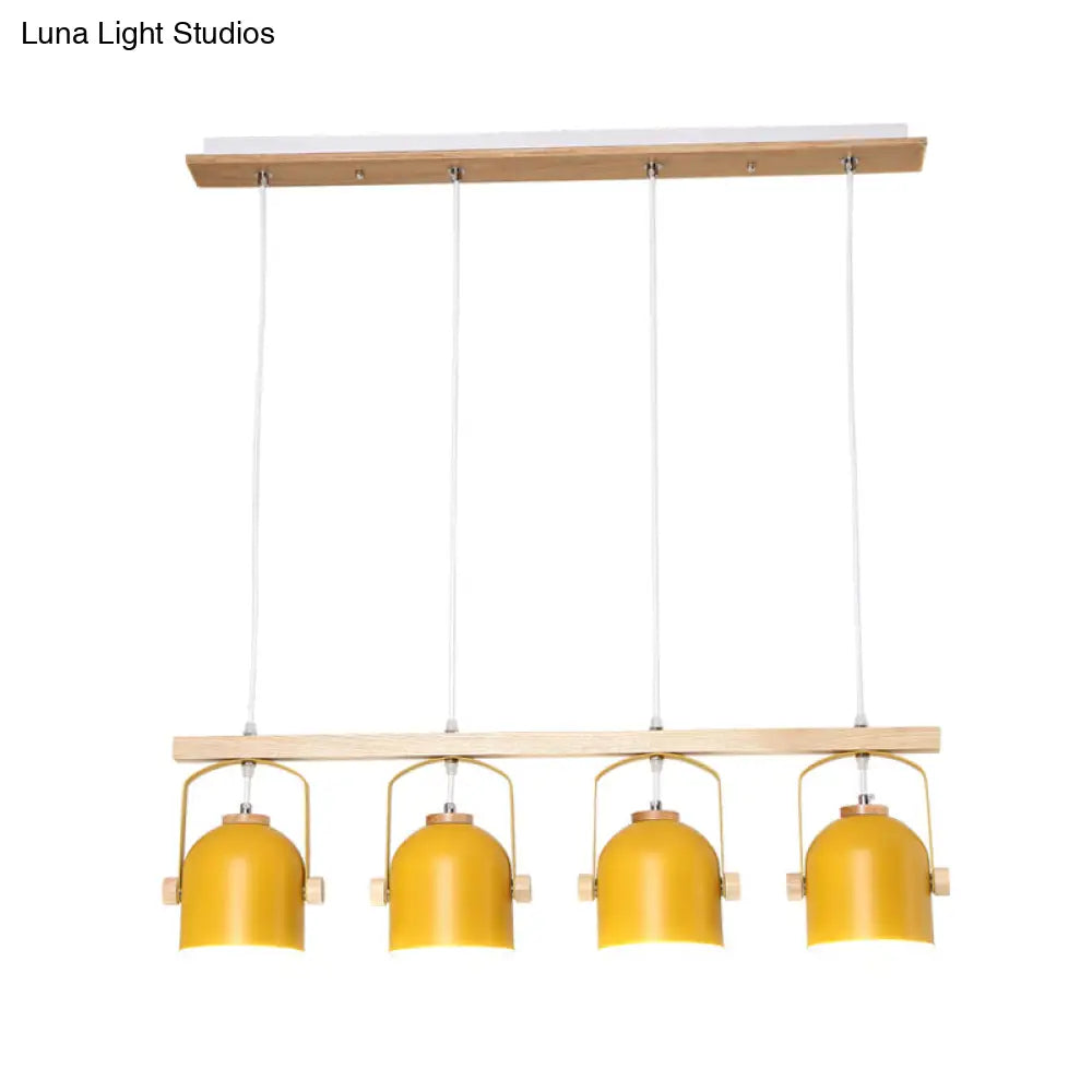 Nordic Dome Island Light: 3/4-Light Wood Chandelier With Metal Shade