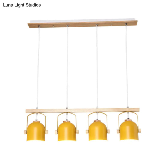 Nordic Dome Island Light: 3/4-Light Wood Chandelier With Metal Shade