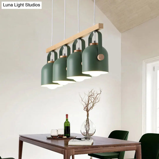 Nordic Dome Island Light: 3/4-Light Wood Chandelier With Metal Shade