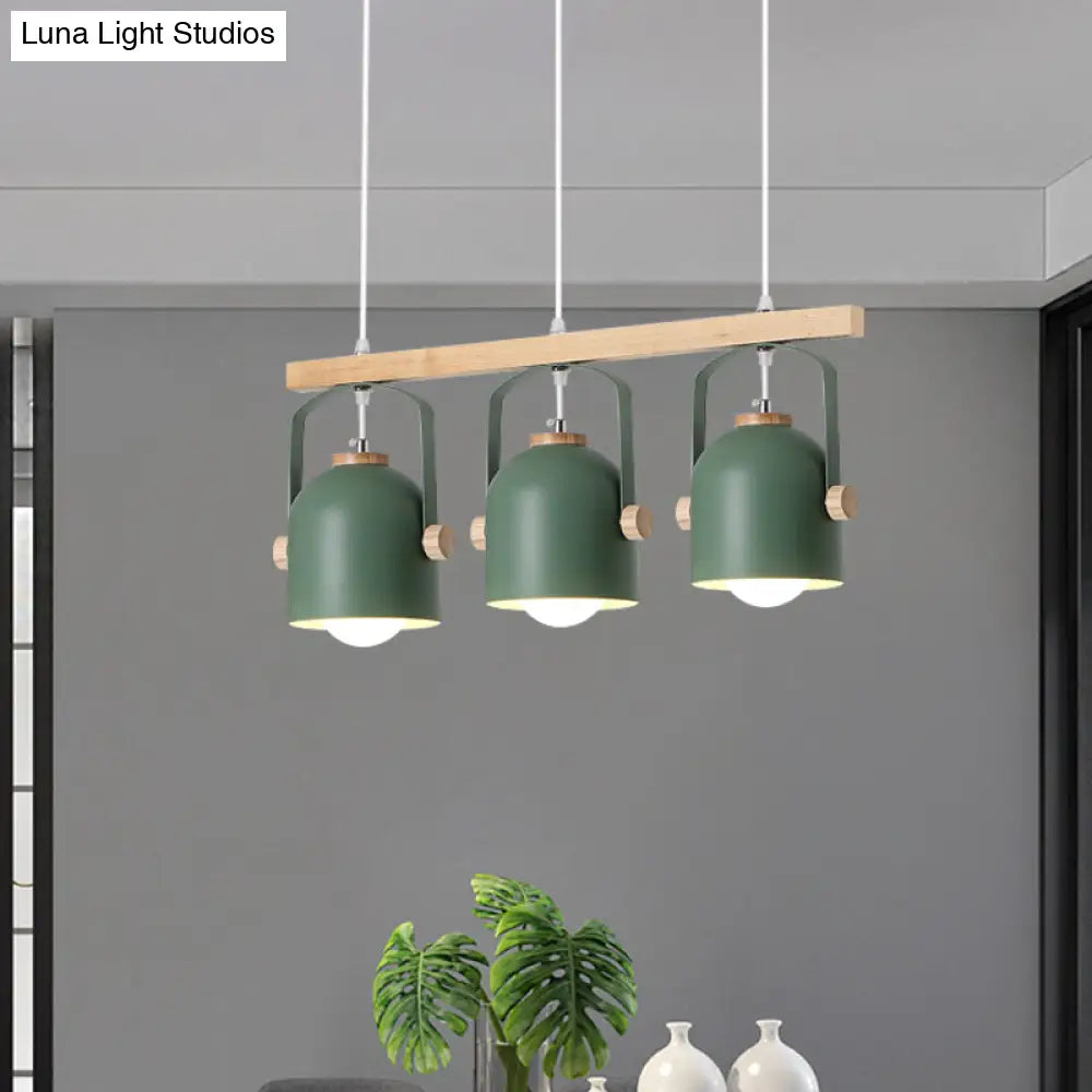 Nordic Dome Island Light: 3/4-Light Wood Chandelier With Metal Shade