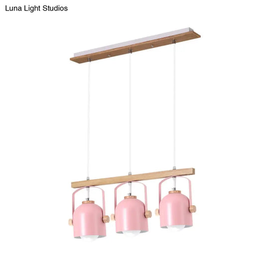 Nordic Dome Island Light: 3/4-Light Wood Chandelier With Metal Shade