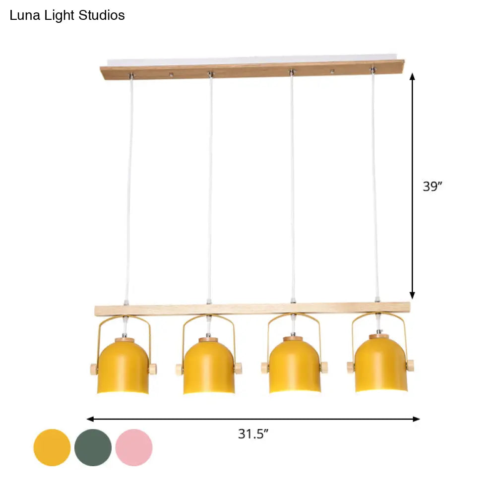 Nordic Dome Island Light: 3/4-Light Wood Chandelier With Metal Shade