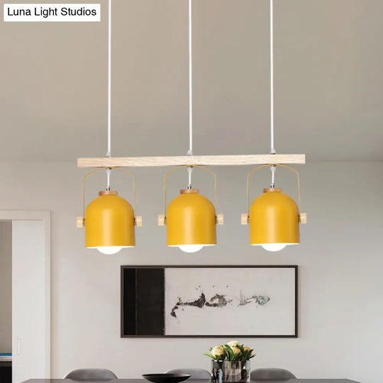 Nordic Dome Island Light: 3/4-Light Wood Chandelier With Metal Shade