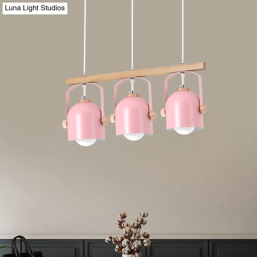 Nordic Dome Island Light: 3/4-Light Wood Chandelier With Metal Shade