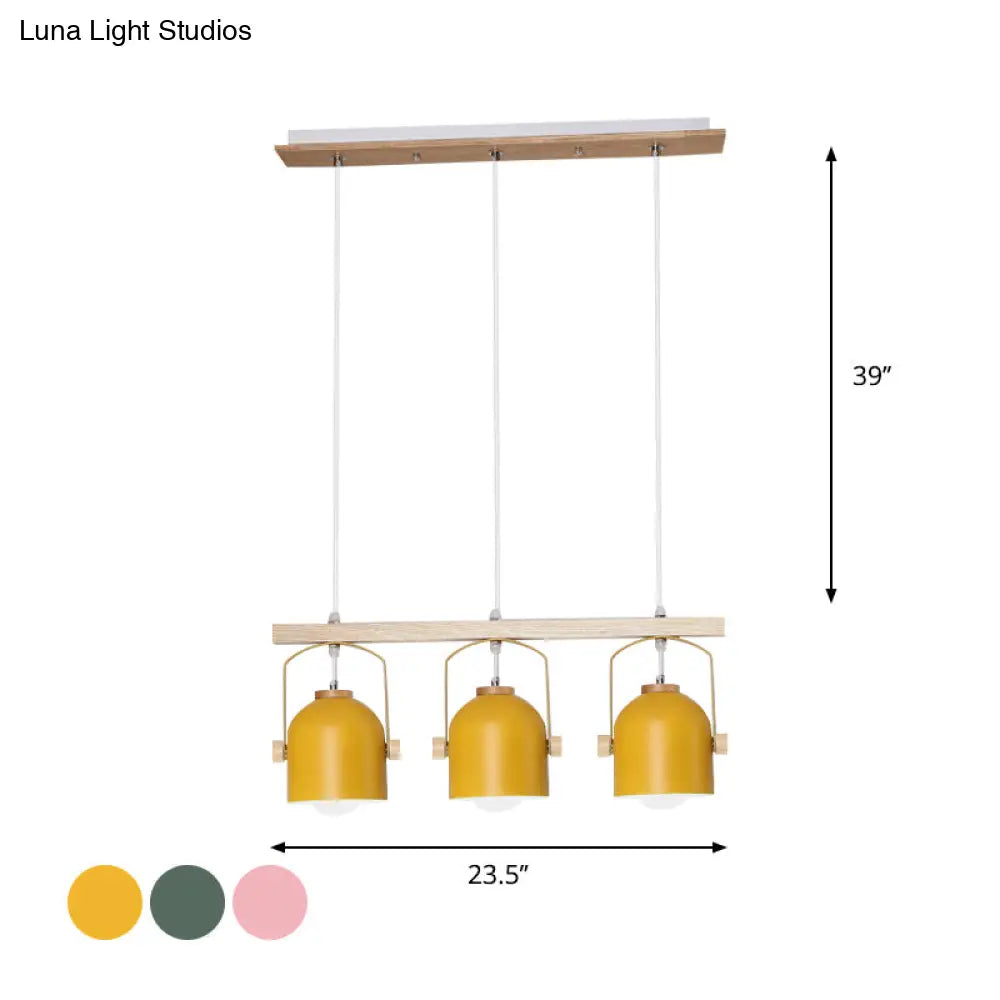 Nordic Dome Island Light: 3/4-Light Wood Chandelier With Metal Shade