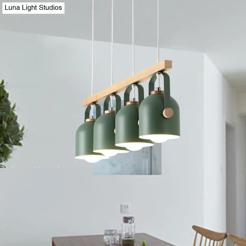 Nordic Dome Island Light: 3/4-Light Wood Chandelier With Metal Shade