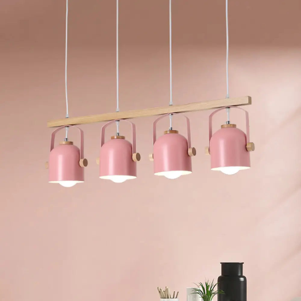 Nordic Dome Island Light: 3/4-Light Wood Chandelier With Metal Shade 4 / Pink