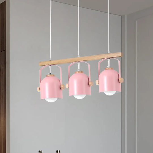 Nordic Dome Island Light: 3/4-Light Wood Chandelier With Metal Shade 3 / Pink