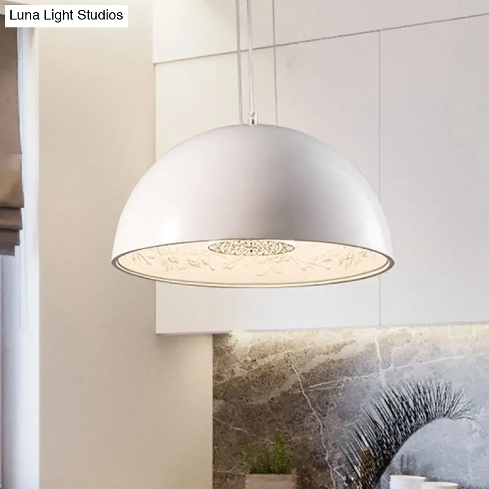 Nordic Dome Pendant Light With Pattern Inside - 1 Black/White/Brown Ideal For Dining Room