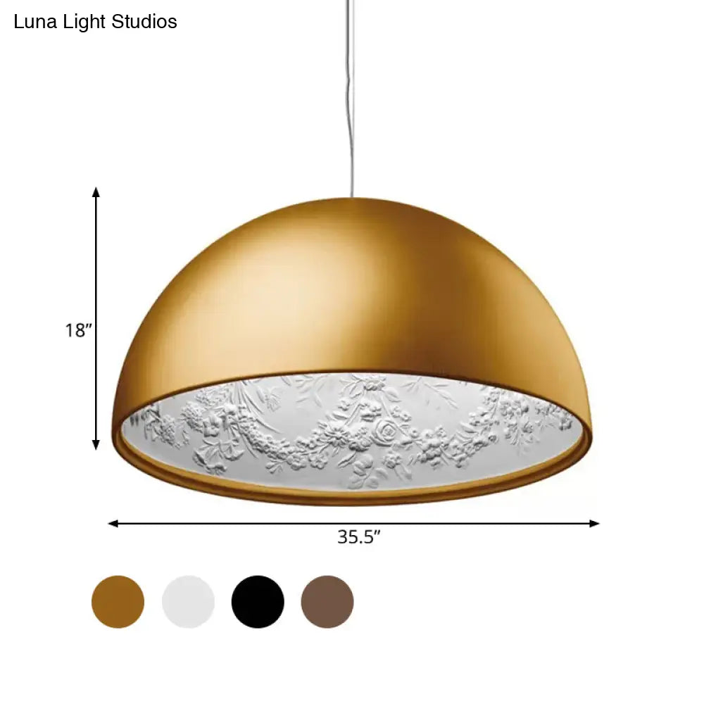 Nordic Dome Pendant Light With Intricate Pattern 1-Light In Black/White/Brown 16’/23.5’/35.5’