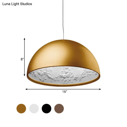 Nordic Dome Pendant Light With Pattern Inside - 1 Black/White/Brown Ideal For Dining Room