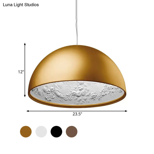 Nordic Dome Pendant Light With Pattern Inside - 1 Black/White/Brown Ideal For Dining Room