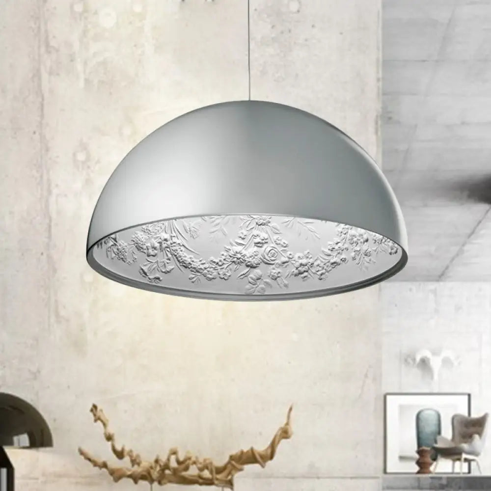 Nordic Dome Pendant Light With Intricate Pattern 1-Light In Black/White/Brown 16’/23.5’/35.5’