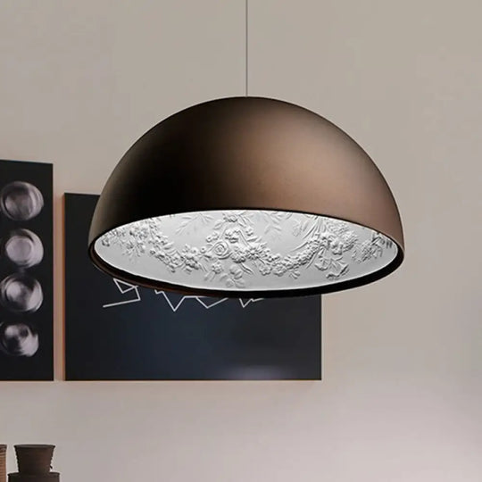 Nordic Dome Pendant Light With Intricate Pattern 1-Light In Black/White/Brown 16’/23.5’/35.5’