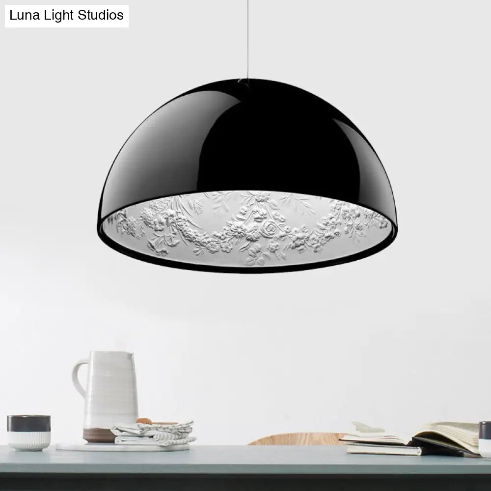 Nordic Dome Pendant Light With Pattern Inside - 1 Black/White/Brown Ideal For Dining Room