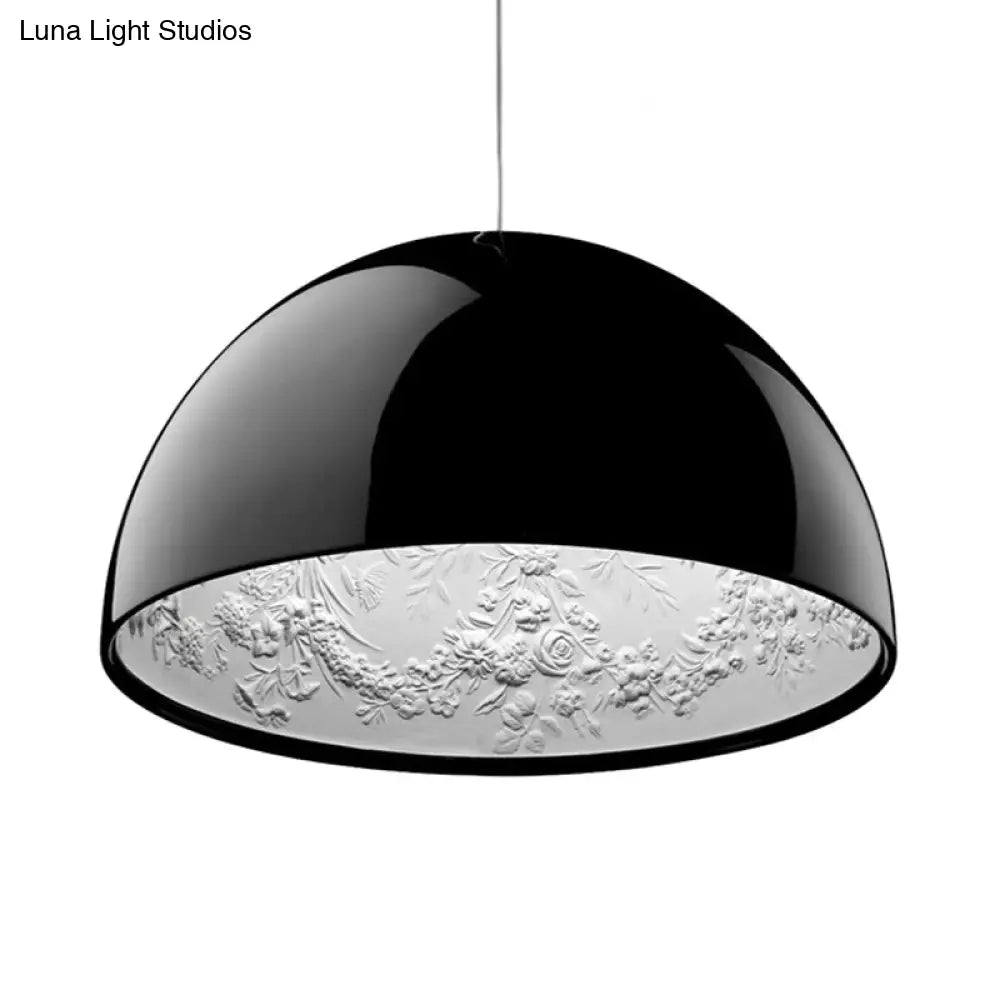 Nordic Dome Pendant Light With Intricate Pattern 1-Light In Black/White/Brown 16’/23.5’/35.5’