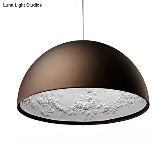 Nordic Dome Pendant Light With Intricate Pattern 1-Light In Black/White/Brown 16’/23.5’/35.5’