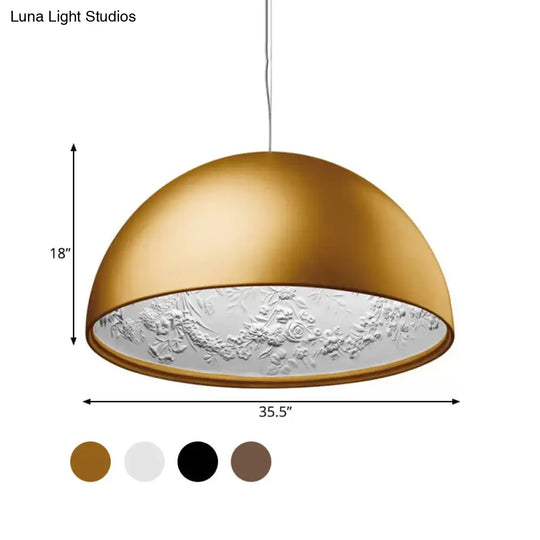 Nordic Dome Pendant Light With Pattern Inside - 1 Black/White/Brown Ideal For Dining Room