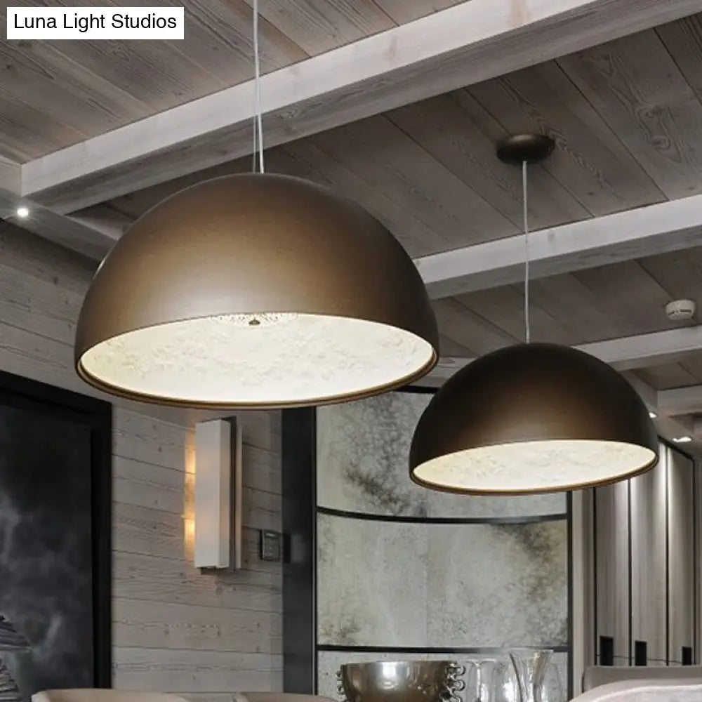 Nordic Dome Pendant Light With Intricate Pattern 1-Light In Black/White/Brown 16’/23.5’/35.5’