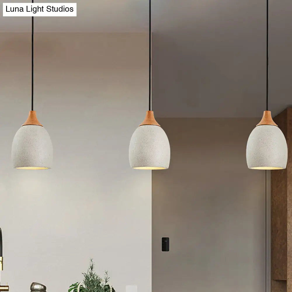 Modern Nordic Ceramic Pendant Light With Wood Top - Grey Gray