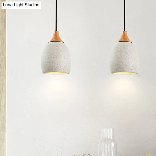 Modern Nordic Ceramic Pendant Light With Wood Top - Grey