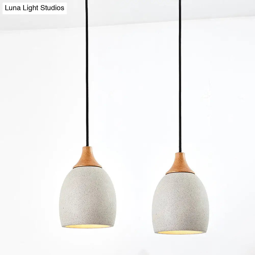 Modern Nordic Ceramic Pendant Light With Wood Top - Grey