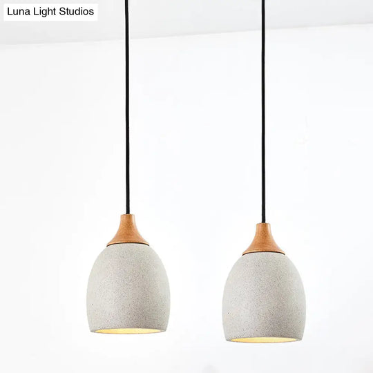 Modern Nordic Ceramic Pendant Light With Wood Top - Grey