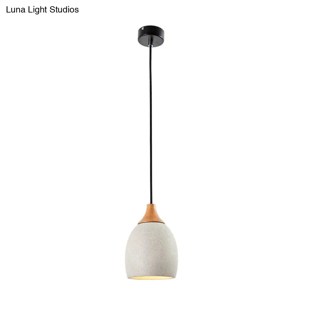 Modern Nordic Ceramic Pendant Light With Wood Top - Grey