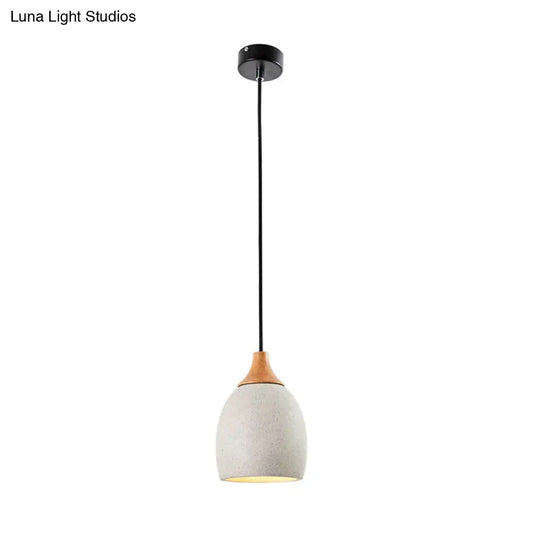 Modern Nordic Ceramic Pendant Light With Wood Top - Grey