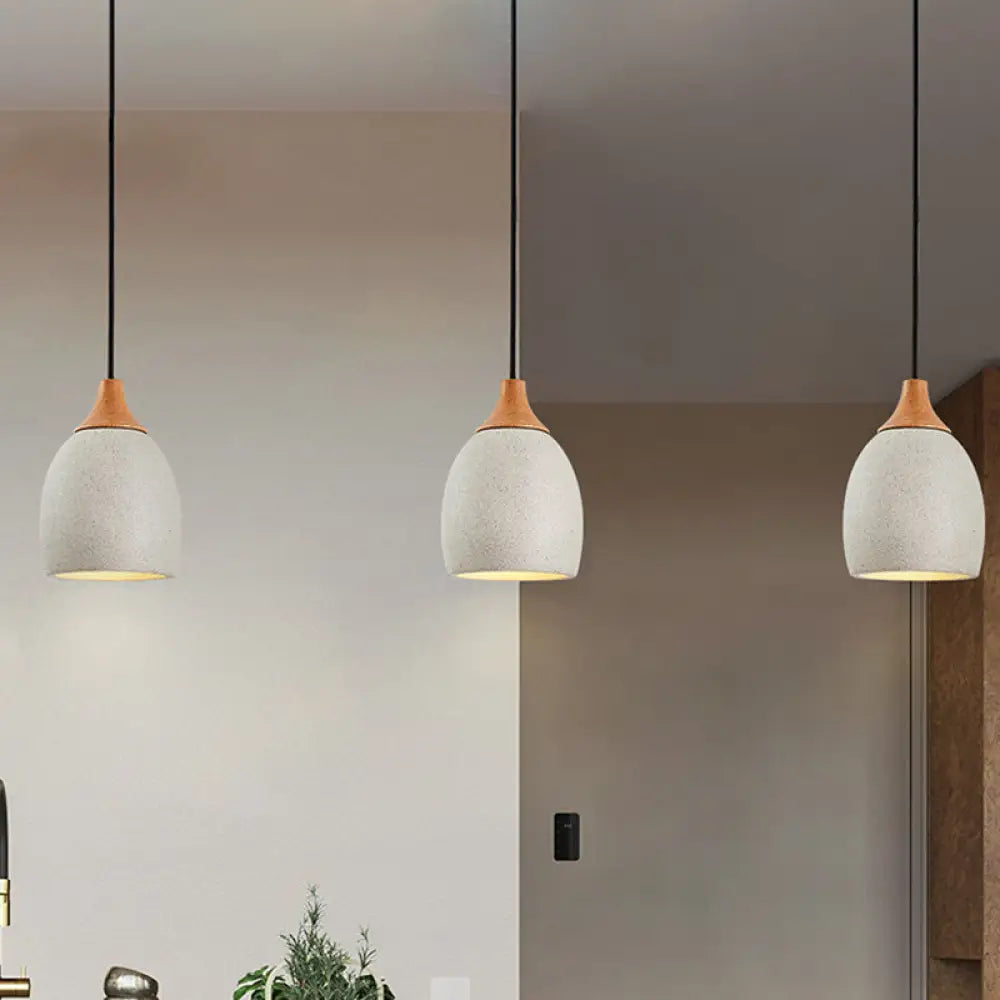 Nordic Domed Cement Pendant Light With Wood Top For Coffee Shops - Grey (1 Bulb) Gray