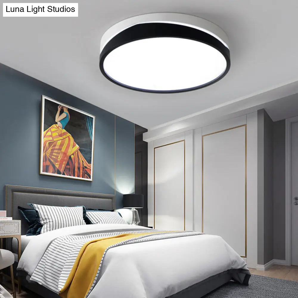 Nordic Drum Ceiling Mounted Led Flush Mount Light 16/19.5 Dia With Acrylic Diffuser - Black/White