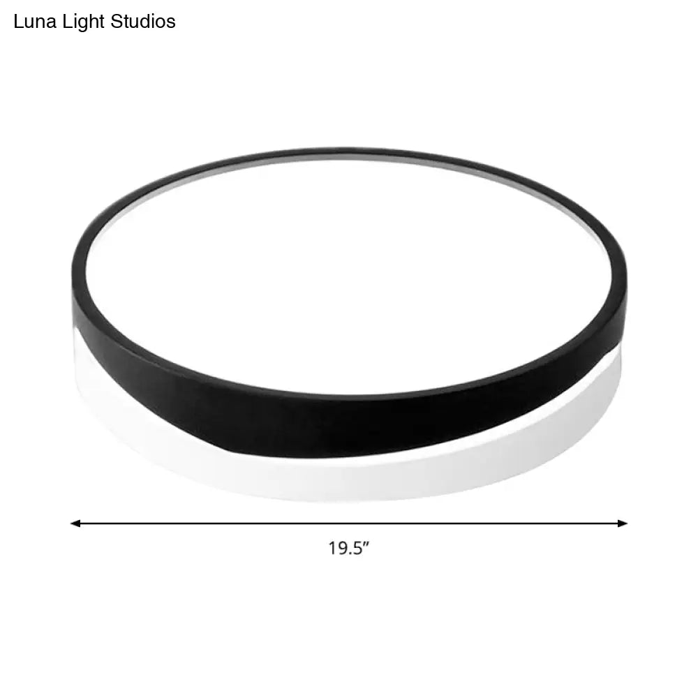 Nordic Drum Ceiling Mounted Led Flush Mount Light 16/19.5 Dia With Acrylic Diffuser - Black/White