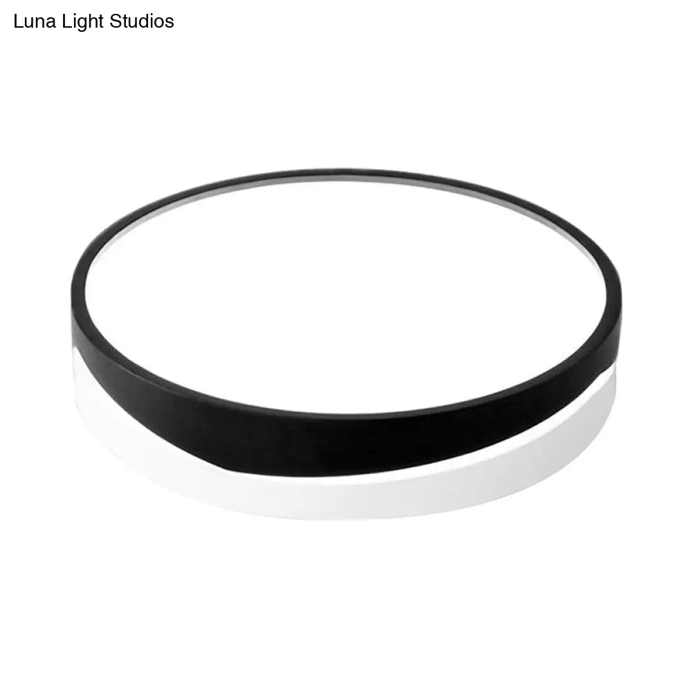 Nordic Drum Ceiling Mounted Led Flush Mount Light 16/19.5 Dia With Acrylic Diffuser - Black/White