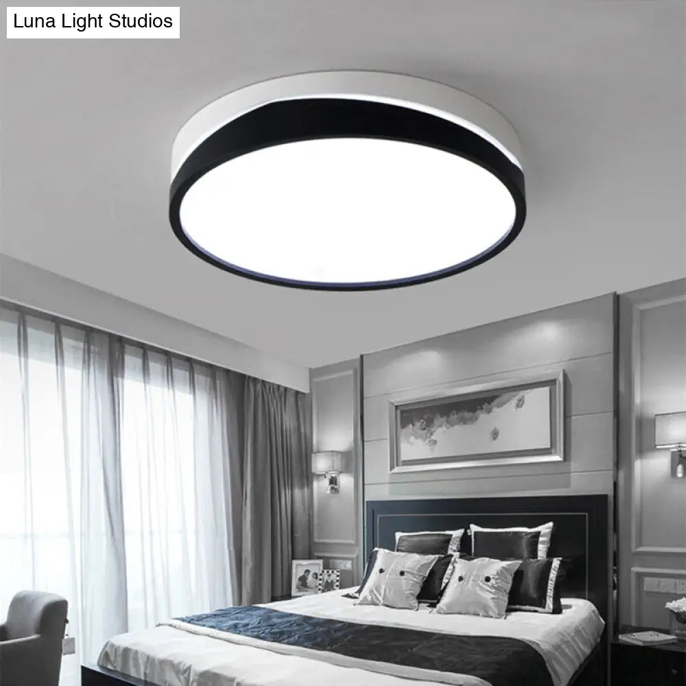 Nordic Drum Ceiling Mounted Led Flush Mount Light 16/19.5 Dia With Acrylic Diffuser - Black/White