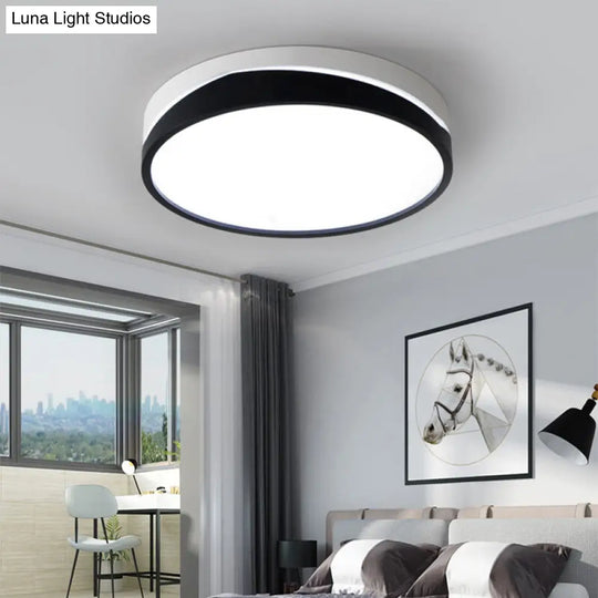Nordic Drum Ceiling Mounted Led Flush Mount Light 16/19.5 Dia With Acrylic Diffuser - Black/White